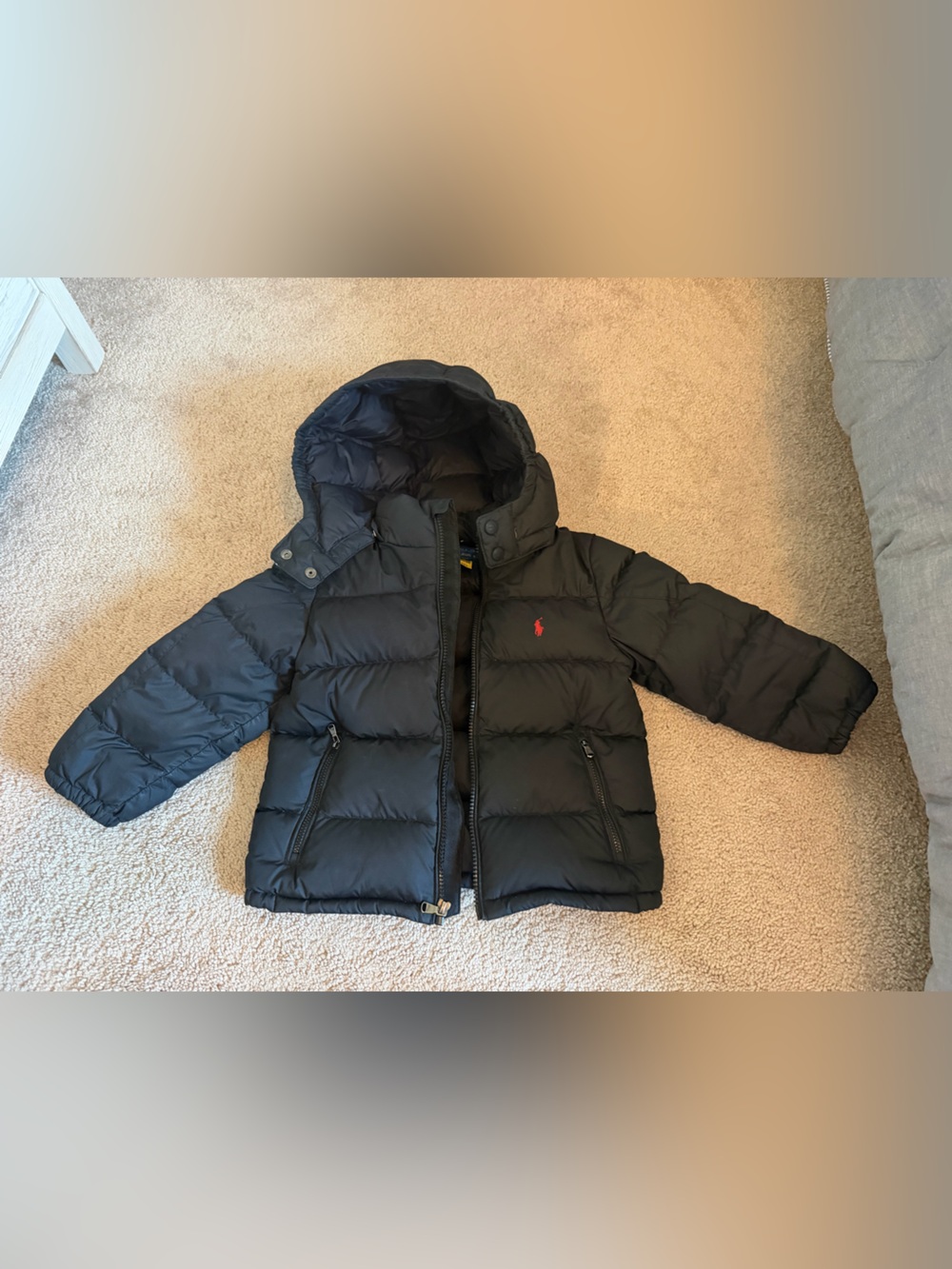 Ralph Lauren Black Hooded Puffer Jacket for Kids